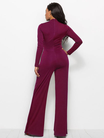 Long Sleeve Mock Neck Wide Leg Jumpsuit us.meeeshop - 