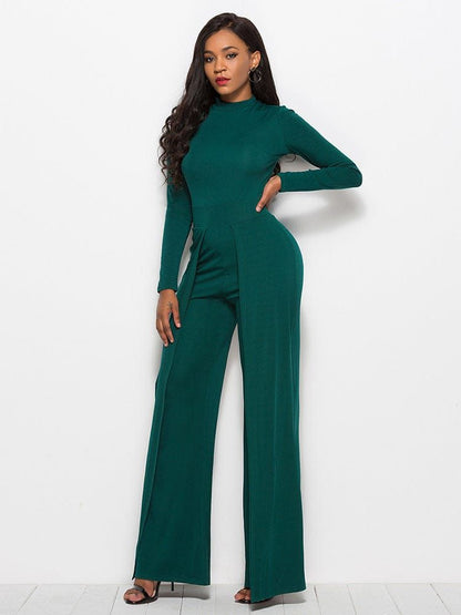 Long Sleeve Mock Neck Wide Leg Jumpsuit us.meeeshop - 