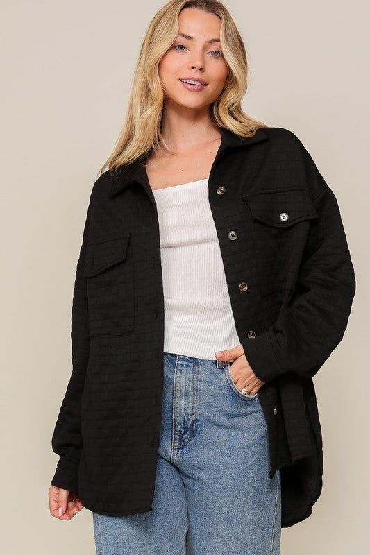 Long Sleeve Quilted Button Down Jacket us.meeeshop - 