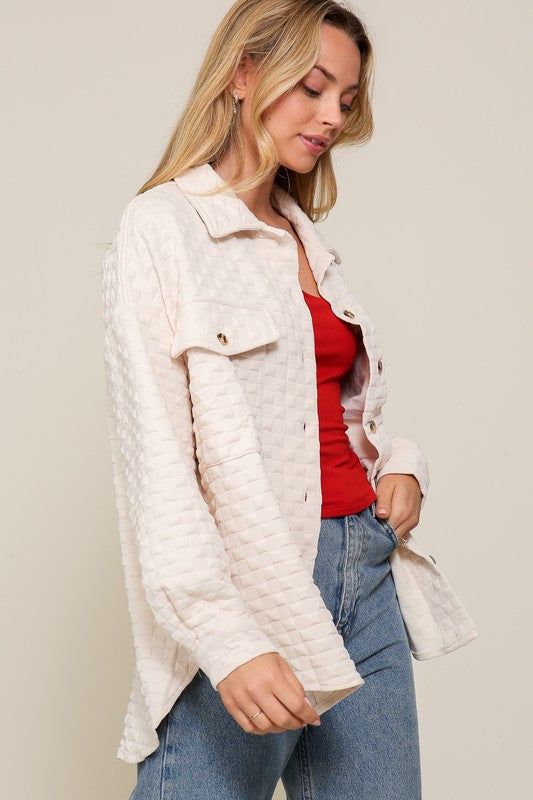 Long Sleeve Quilted Button Down Jacket us.meeeshop - 