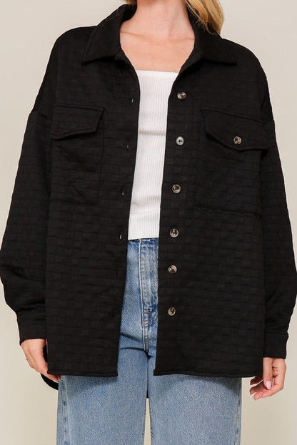 Long Sleeve Quilted Button Down Jacket us.meeeshop - 