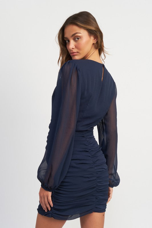 Long Sleeve Ruched Mini Dress | us.meeeshop