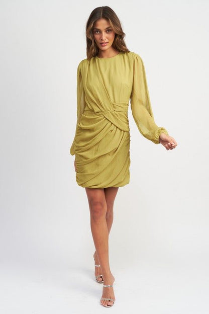 Long Sleeve Ruched Mini Dress us.meeeshop - 