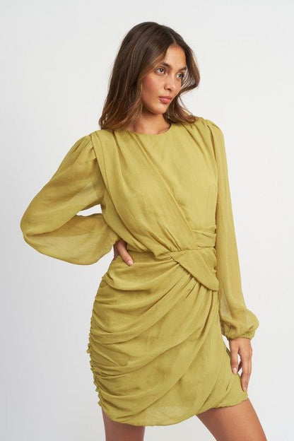 Long Sleeve Ruched Mini Dress us.meeeshop - 