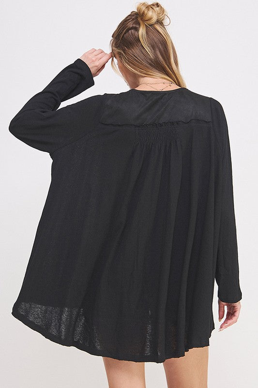 Long Sleeve V-Neck Oversized Button Down Tunic us.meeeshop - 