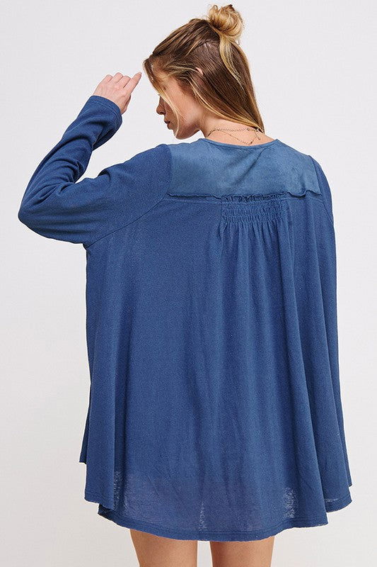 Long Sleeve V-Neck Oversized Button Down Tunic us.meeeshop - 