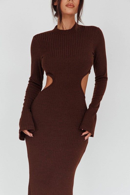 Long Sleeves with flared Cuffs Knit Maxi Dress us.meeeshop - 