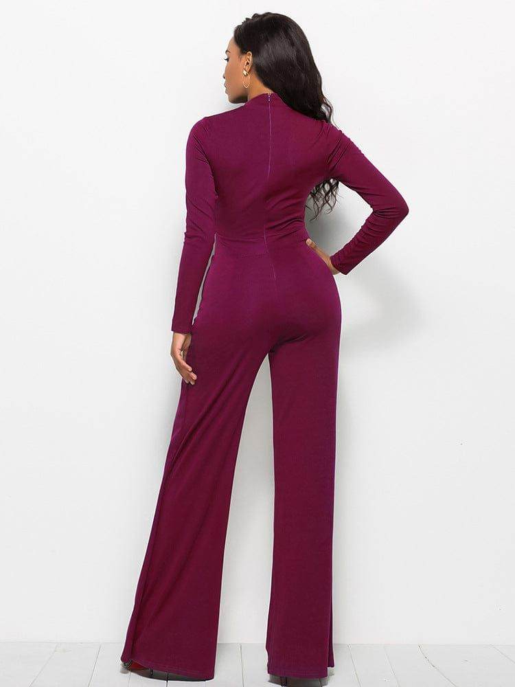 Long Sleeve Mock Neck Wide Leg Jumpsuit - us.meeeshop