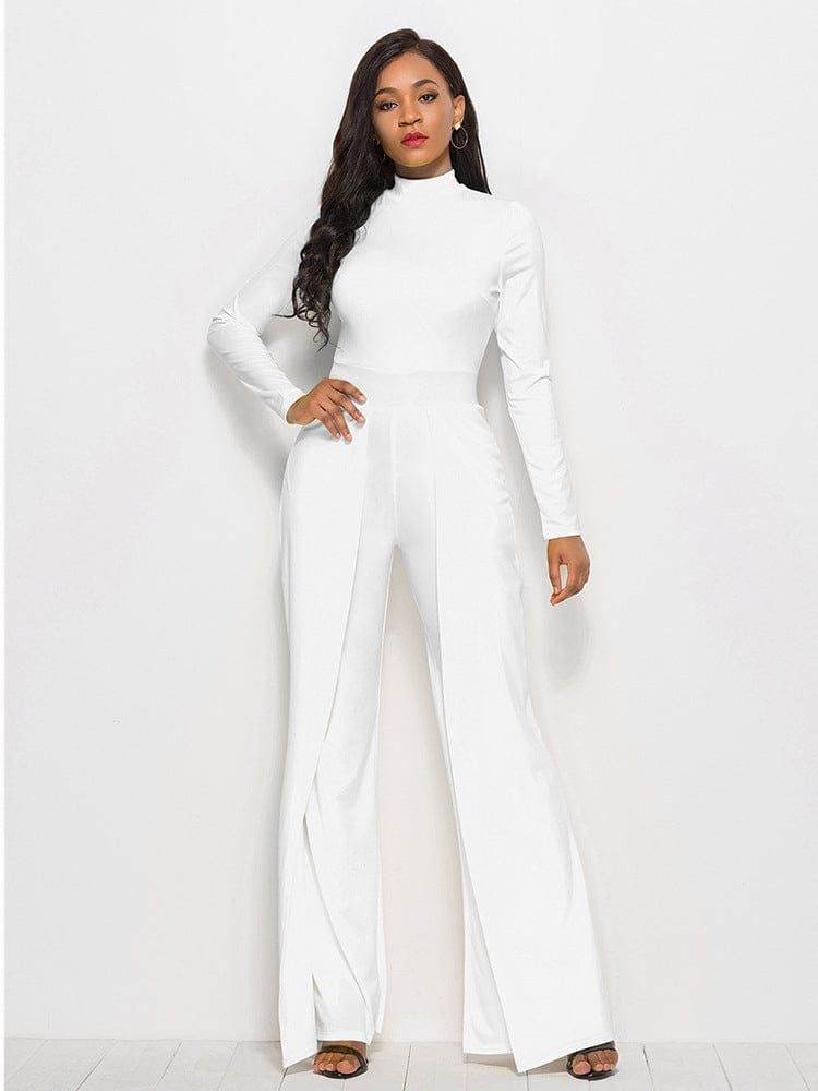 Long Sleeve Mock Neck Wide Leg Jumpsuit - us.meeeshop