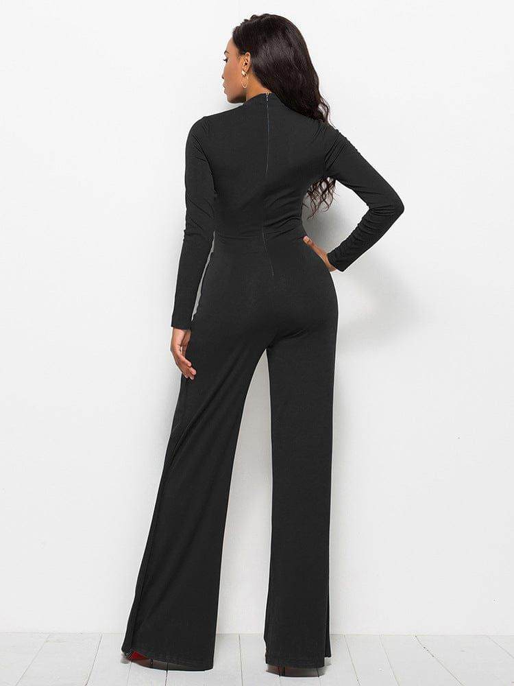 Long Sleeve Mock Neck Wide Leg Jumpsuit - us.meeeshop