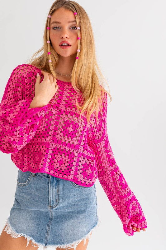 LE LIS Long Sleeve Crochet Top - us.meeeshop