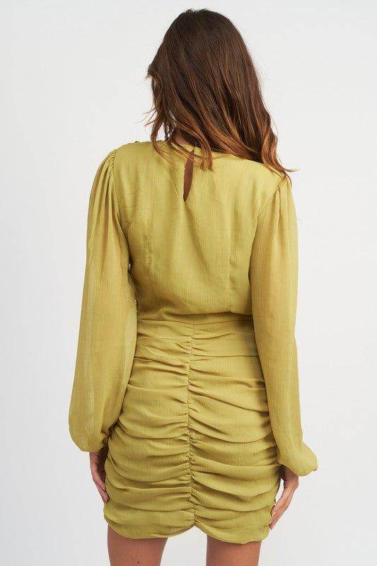 Long Sleeve Ruched Mini Dress - us.meeeshop