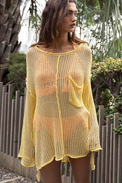 Loose Fit See-through Boat Neck Sweater us.meeeshop - 