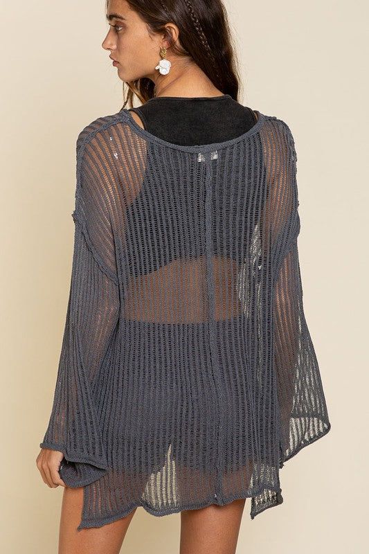 Loose Fit See-through Boat Neck Sweater us.meeeshop - 