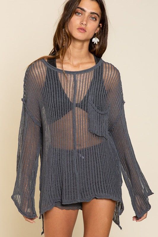 Loose Fit See-through Boat Neck Sweater us.meeeshop - Shirts & Tops