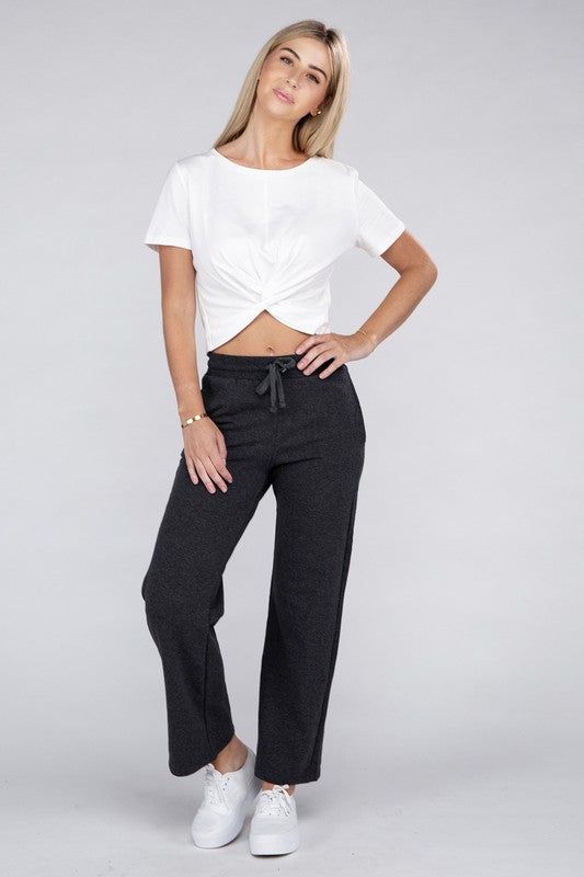 Women's Lounge Wide Pants with Drawstrings - us.meeeshop