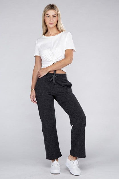 Women's Lounge Wide Pants with Drawstrings - us.meeeshop