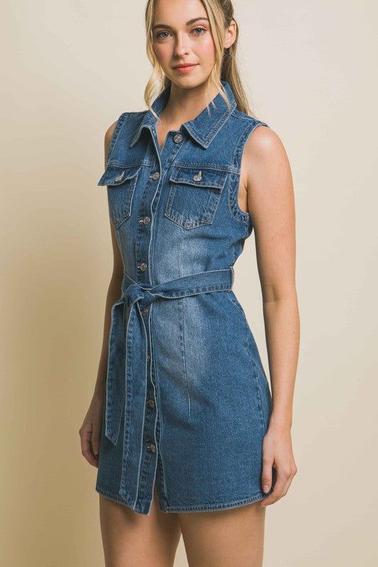 Love Tree Denim Strapless Dress with Waist Tie us.meeeshop - 