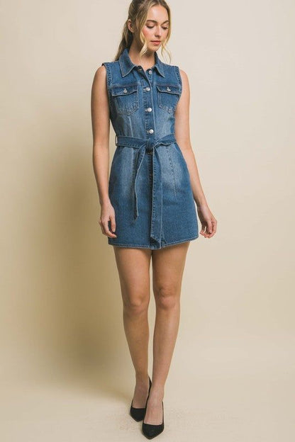 Love Tree Denim Strapless Dress with Waist Tie us.meeeshop - 