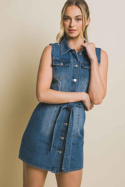 Love Tree Denim Strapless Dress with Waist Tie us.meeeshop - 