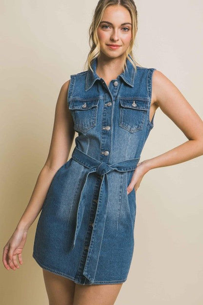 Love Tree Denim Strapless Dress with Waist Tie us.meeeshop - Dresses