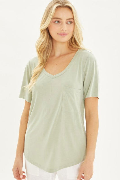 Love Tree Knit Solid Jersey Basic V-Neck T-Shirt us.meeeshop - Shirts & Tops