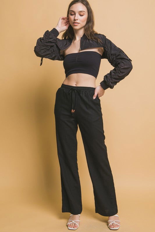 Love Tree Linen Drawstring Waist Long Pants with Pockets us.meeeshop - 