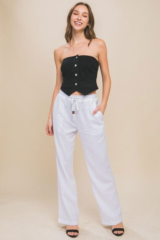 Love Tree Linen Drawstring Waist Long Pants with Pockets us.meeeshop - 