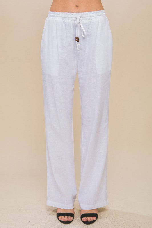 Love Tree Linen Drawstring Waist Long Pants with Pockets us.meeeshop - 