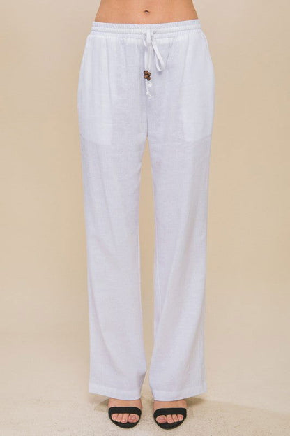 Love Tree Linen Drawstring Waist Long Pants with Pockets us.meeeshop - 