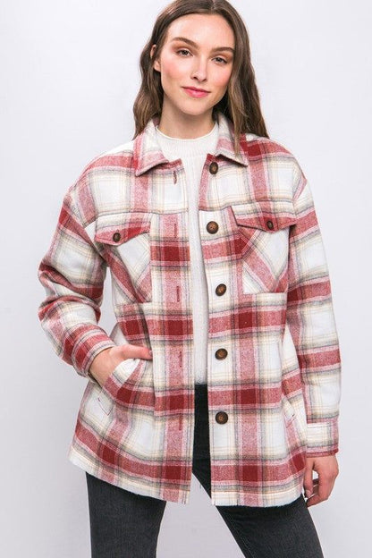 Love Tree Plaid Button Up Jacket with Sherpa Lining us.meeeshop - 