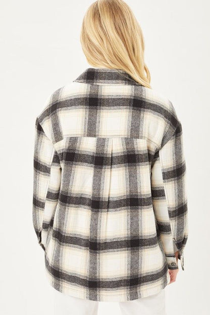 Love Tree Plaid Button Up Jacket with Sherpa Lining us.meeeshop - 