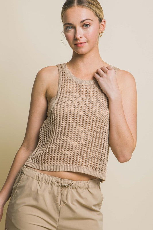 Love Tree Sleeveless Open Knit Crop Top us.meeeshop - Shirts & Tops