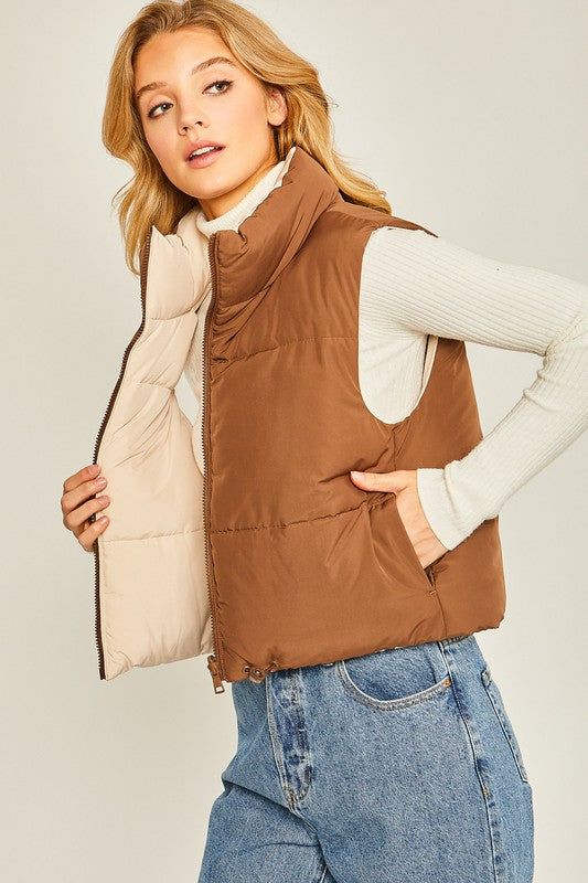 Love Tree Woven Solid Reversible Vest us.meeeshop - 