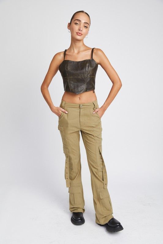 Low Waist Cargo Flared Pants - us.meeeshop