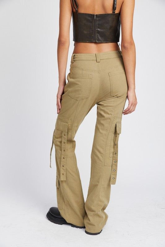 Low Waist Cargo Flared Pants - us.meeeshop