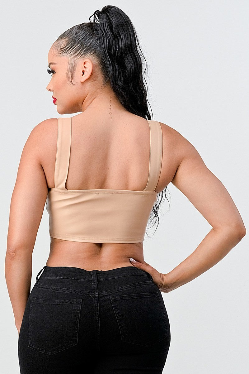 Lux Faux Leather Pu Zipup Strap Sleeveless Cropped Top | us.meeeshop