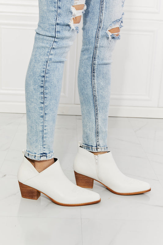 MMShoes Trust Yourself Embroidered Crossover Cowboy Bootie in White | us.meeeshop