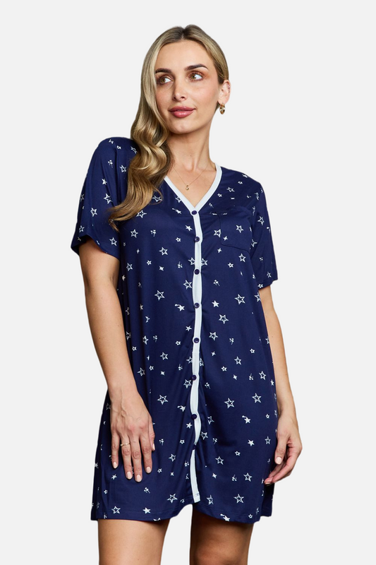 MOON NITE | Quilted Quivers Button Down Sleepwear Dress us.meeeshop - Loungewear