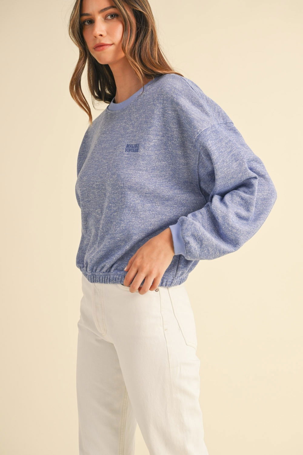 Mable Round Neck Letter Embroidery Crop Sweatshirt us.meeeshop - 