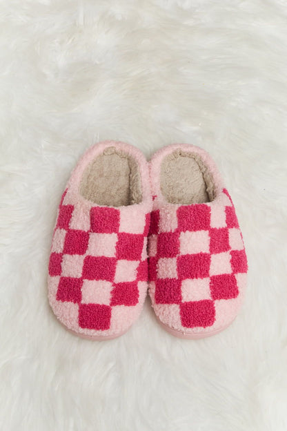 Melody Checkered Print Plush Slide Slippers us.meeeshop - 