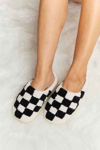 Melody Checkered Print Plush Slide Slippers us.meeeshop - 