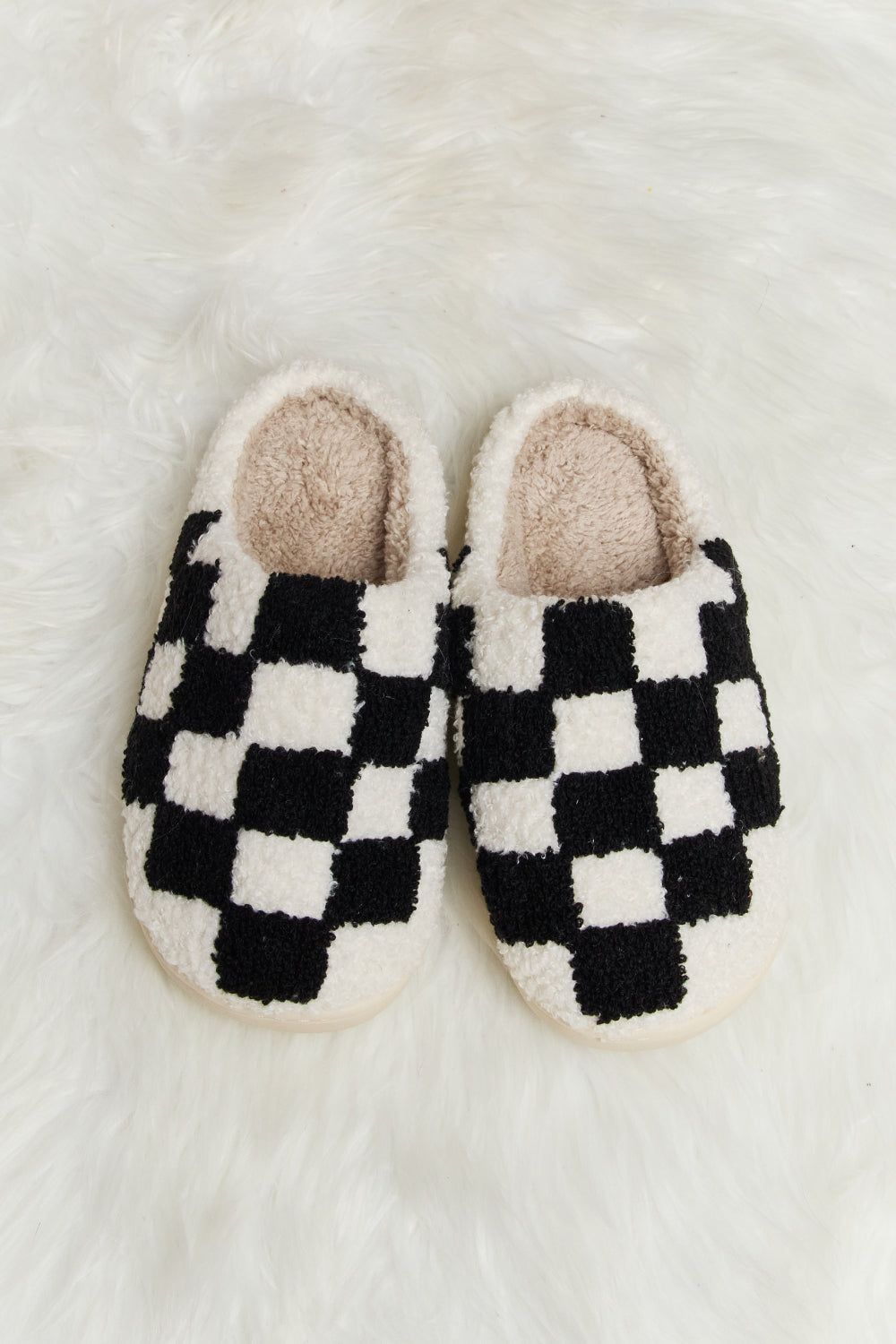 Melody Checkered Print Plush Slide Slippers us.meeeshop - 