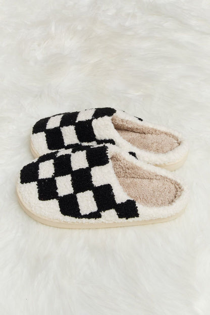 Melody Checkered Print Plush Slide Slippers us.meeeshop - 