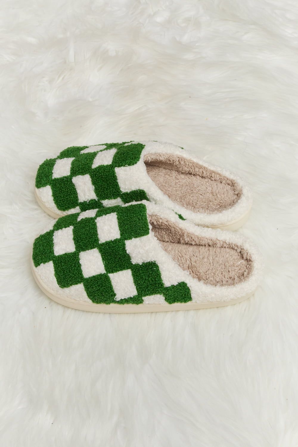 Melody Checkered Print Plush Slide Slippers us.meeeshop - 