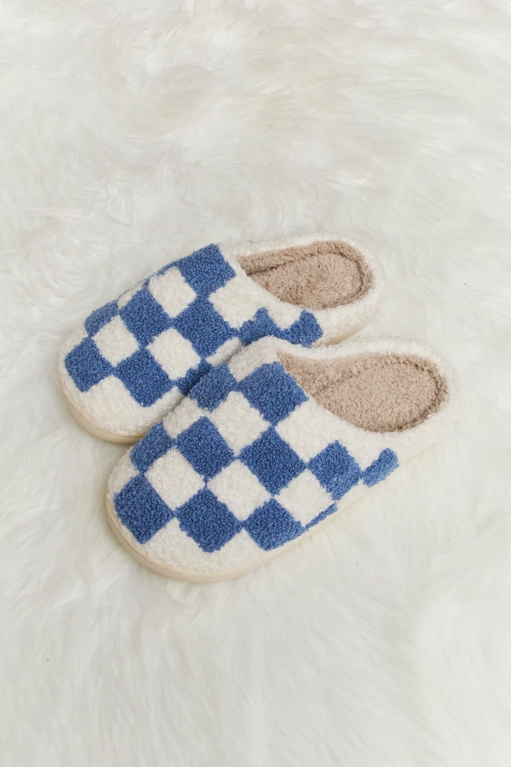 Melody Checkered Print Plush Slide Slippers us.meeeshop - 