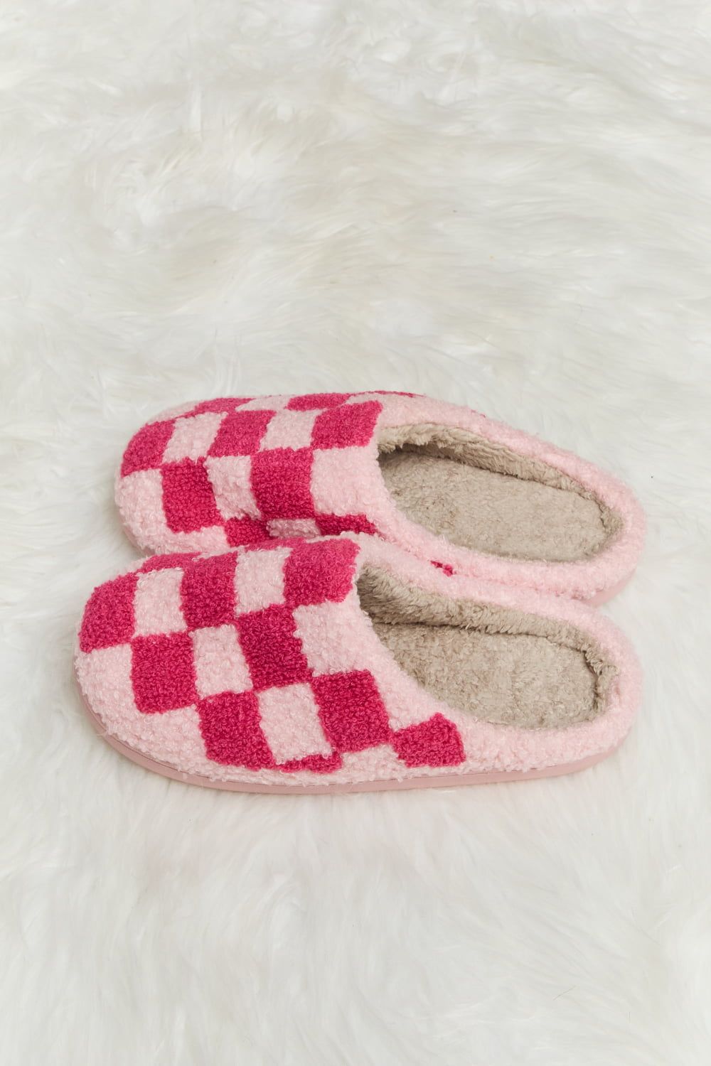 Melody Checkered Print Plush Slide Slippers us.meeeshop - 