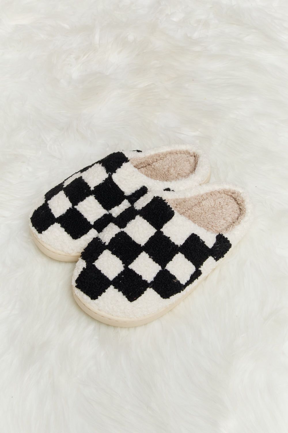 Melody Checkered Print Plush Slide Slippers us.meeeshop - 