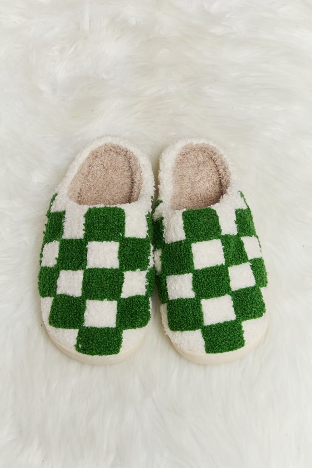 Melody Checkered Print Plush Slide Slippers us.meeeshop - 