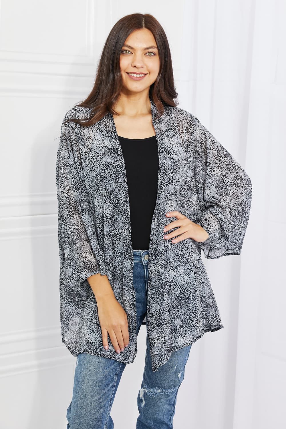 Melody Full Size Snake Print Chiffon Kimono us.meeeshop - Shirts & Tops